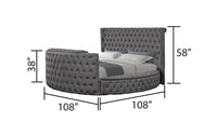 Maya Modern Style Crystal Tufted Queen Bed Made With Wood In Gray Box Spring Not Required Queen Gray Wood Bedroom Contemporary,Modern Slat Beds Upholstered Velvet Wood