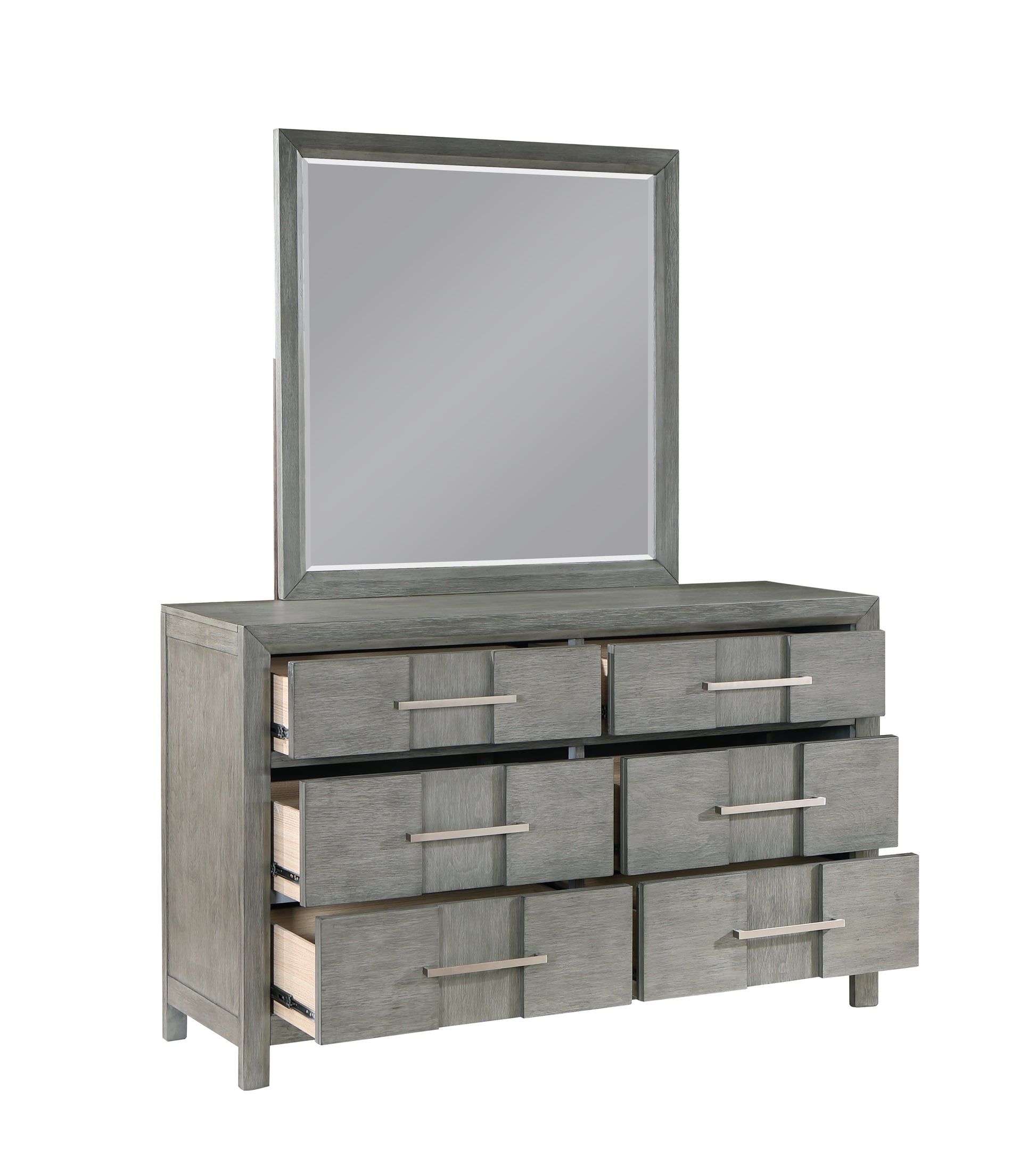 Kenzo Modern Style 6 Drawer Dresser Silver Coated Metal Handles Made With Wood In Gray Color Gray Bedroom Contemporary,Modern Solid Wood Mdf Wood