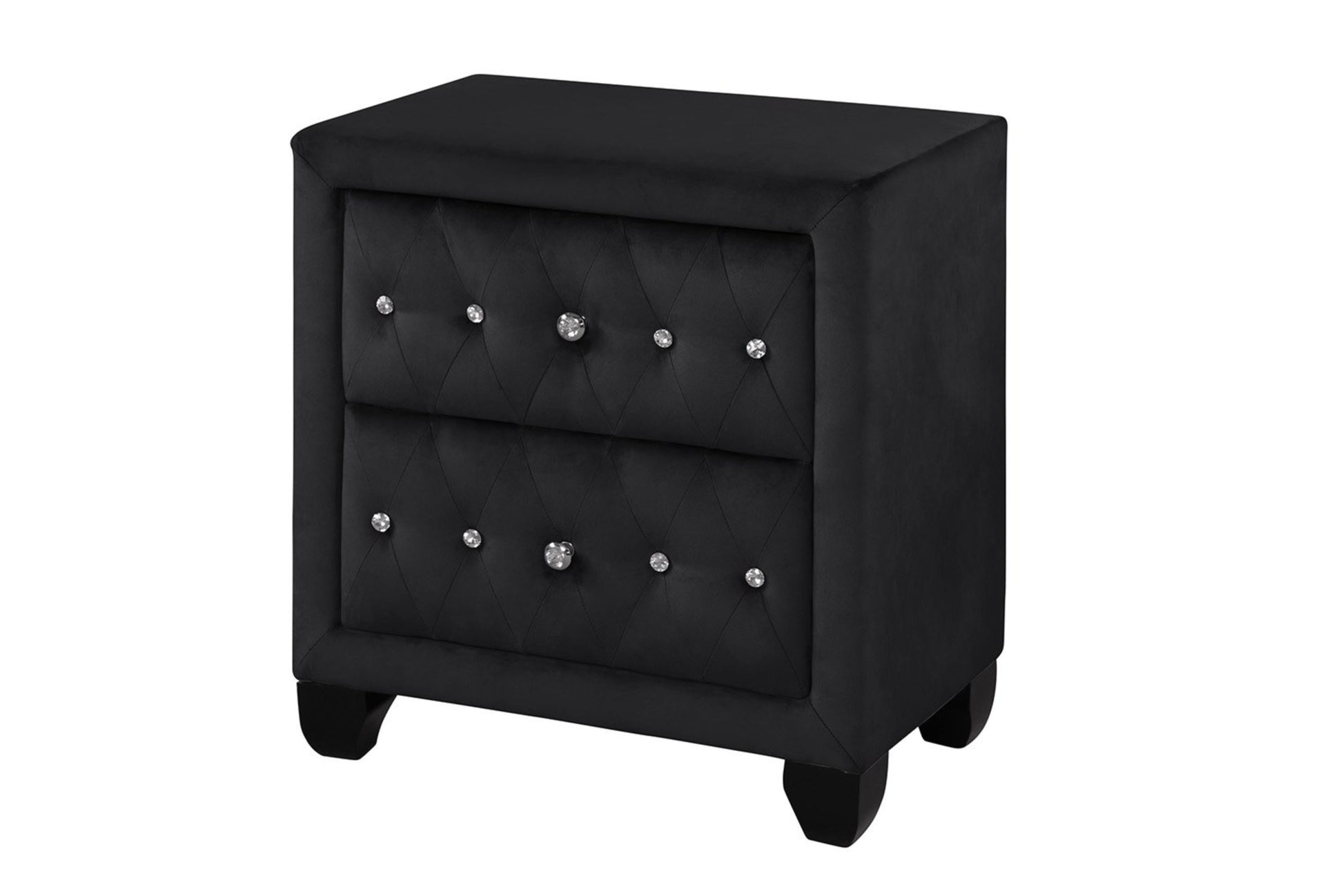 Maya Modern Style Crystal Tufted Queen 4Pc Bed Room Set Made With Wood In Black Box Spring Not Required Queen Black Wood 4 Piece Set Bedroom Bed Included,Dresser Included,Mirror Included,Nightstand Included Modern Upholstered Velvet Wood