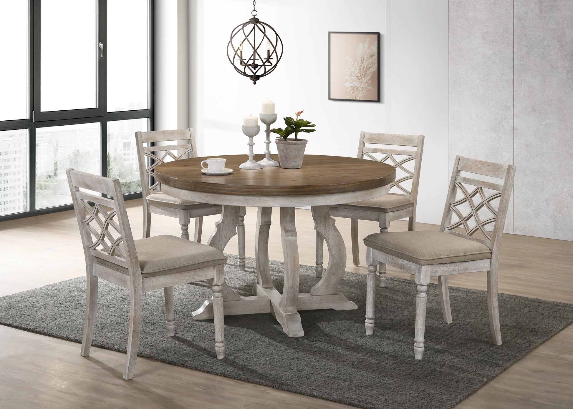 Cillin Round Dining Table, Walnut & Antique White Finish Dn01805 Walnut Wood