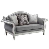 Florian Loveseat W 3 Pillows, Gray Fabric & Antique White Finish Lv02120 Gray Fabric