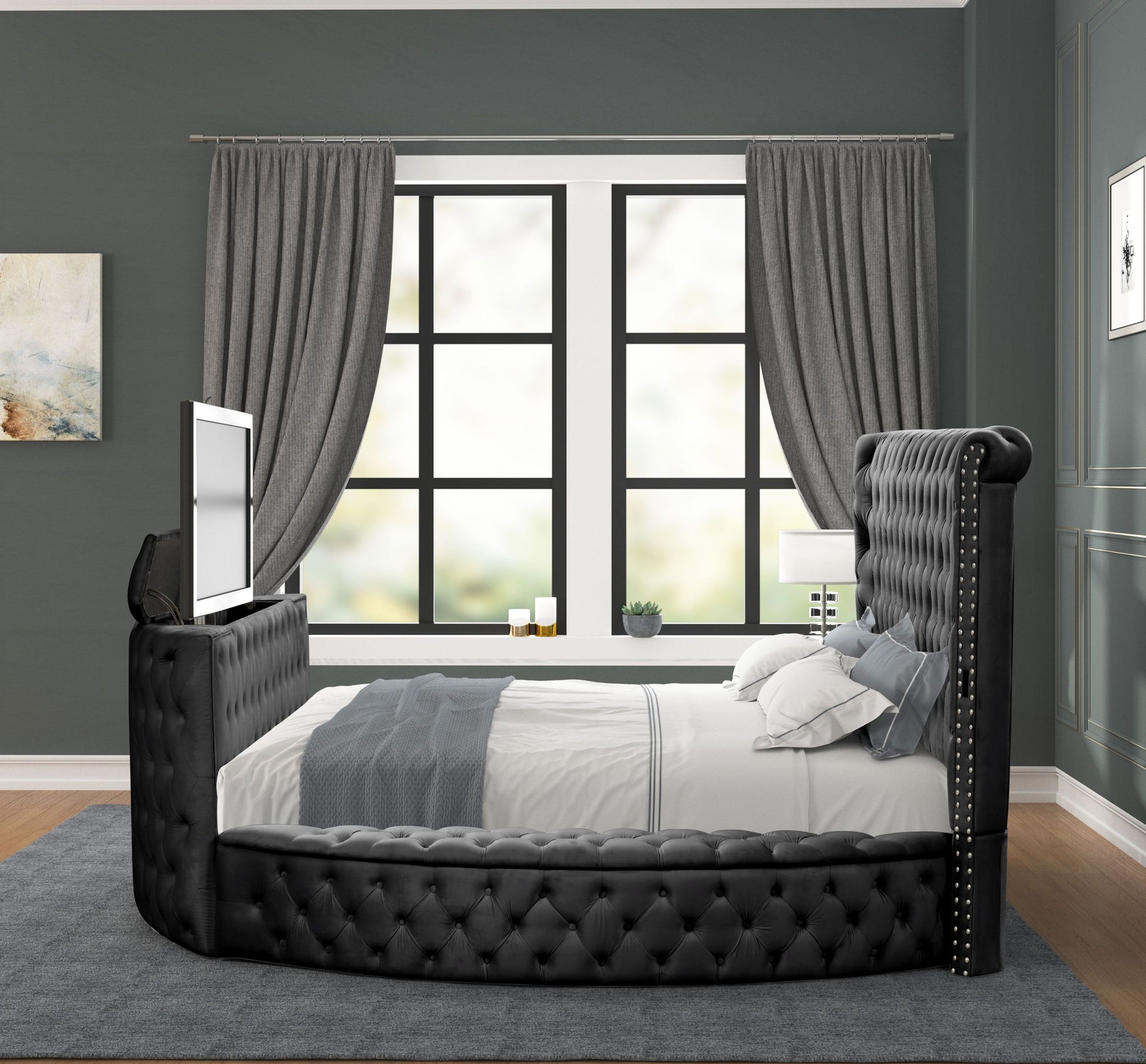 Maya Modern Style Crystal Tufted King 4Pc Bed Room Set Made With Wood In Black Box Spring Not Required King Black Wood 4 Piece Set Bedroom Bed Included,Dresser Included,Mirror Included,Nightstand Included Modern Upholstered Tufted Wood