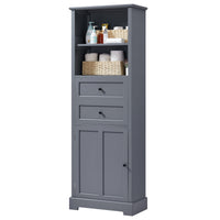 Bathroom Storage Cabinet, Tall Storage Cabinet With Two Drawers, Open Storage, Adjustable Shelf, Grey Grey Mdf