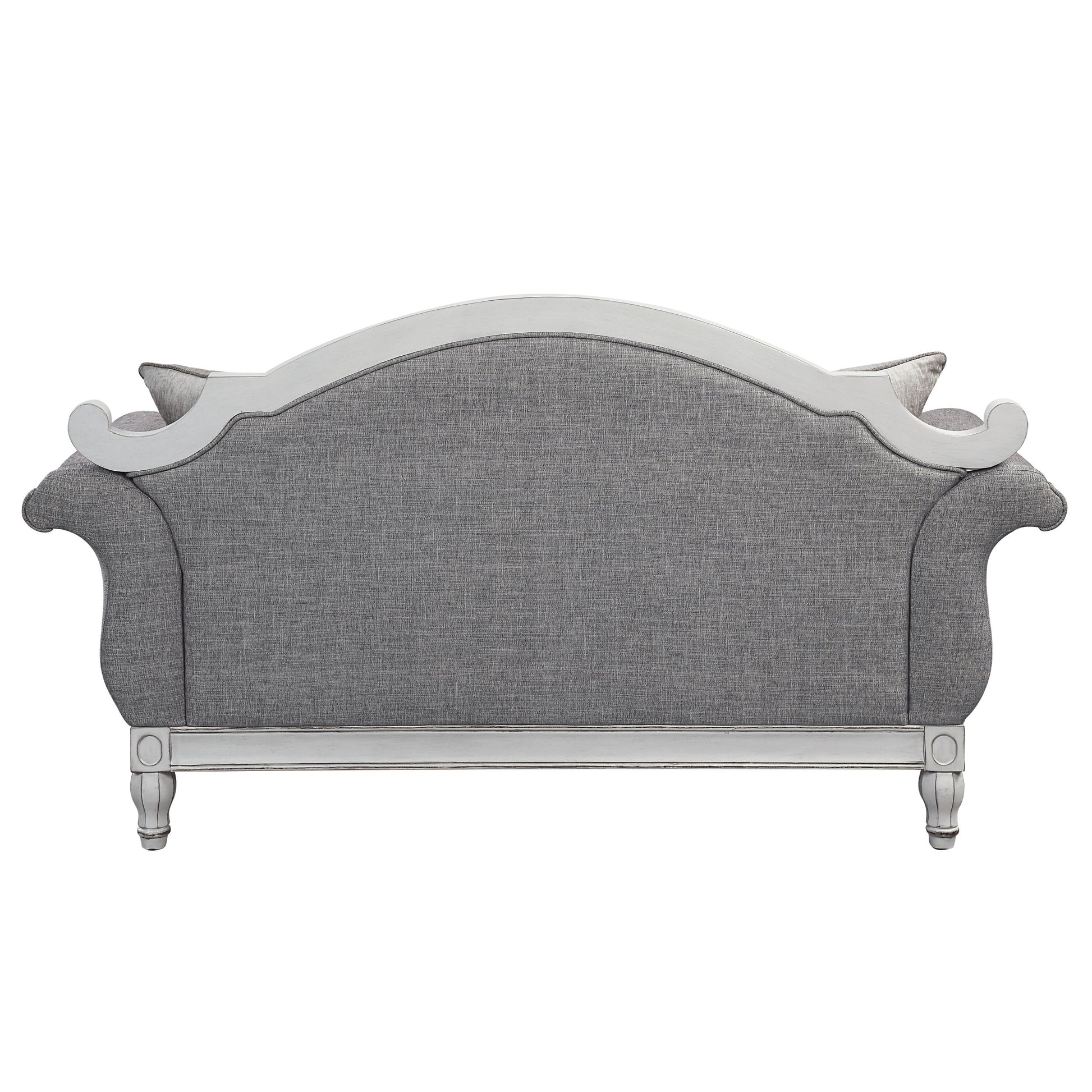 Florian Loveseat W 3 Pillows, Gray Fabric & Antique White Finish Lv02120 Gray Fabric