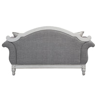 Florian Loveseat W 3 Pillows, Gray Fabric & Antique White Finish Lv02120 Gray Fabric