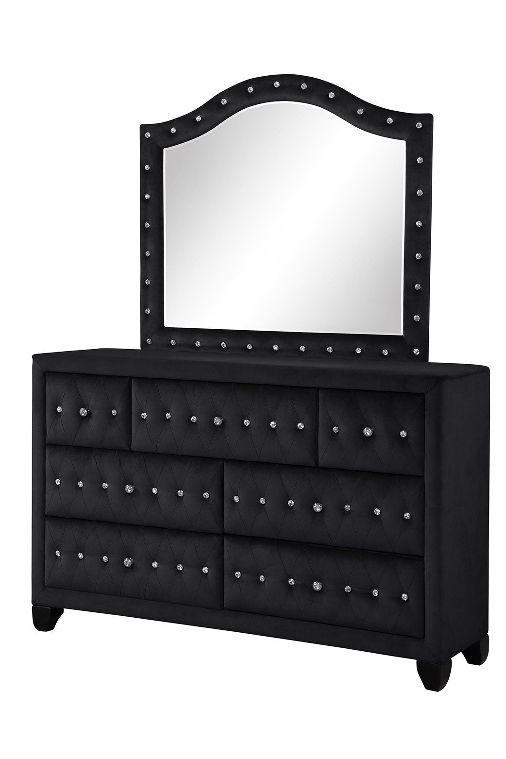 Maya Modern Style Crystal Tufted King 4Pc Bed Room Set Made With Wood In Black Box Spring Not Required King Black Wood 4 Piece Set Bedroom Bed Included,Dresser Included,Mirror Included,Nightstand Included Modern Upholstered Tufted Wood