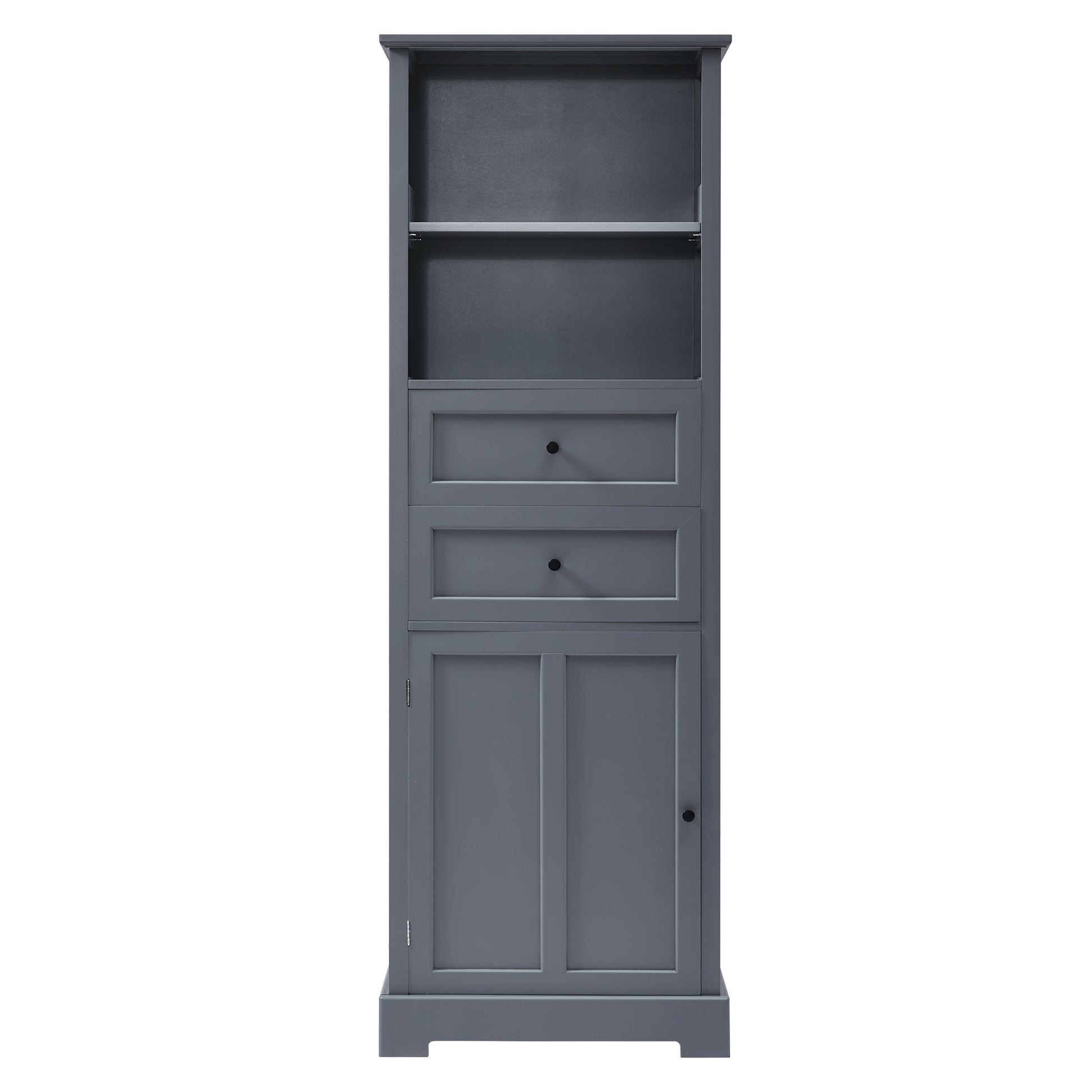 Bathroom Storage Cabinet, Tall Storage Cabinet With Two Drawers, Open Storage, Adjustable Shelf, Grey Grey Mdf