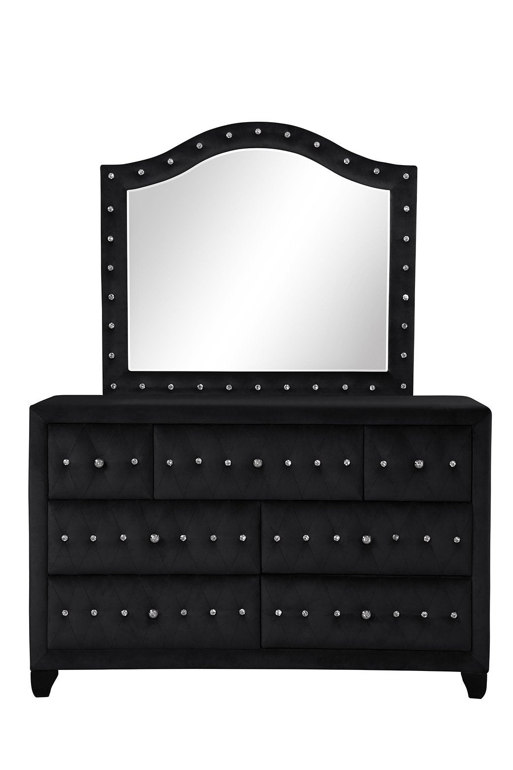 Monica Luxurious Four Poster Queen 5 Pc Bedroom Set Made With Wood In Black Box Spring Not Required Queen Black Wood 5 Piece Set Bedroom Modern Upholstered Velvet Tufted Wood