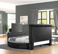 Maya Modern Style Crystal Tufted Queen 4Pc Bed Room Set Made With Wood In Black Box Spring Not Required Queen Black Wood 4 Piece Set Bedroom Bed Included,Dresser Included,Mirror Included,Nightstand Included Modern Upholstered Velvet Wood