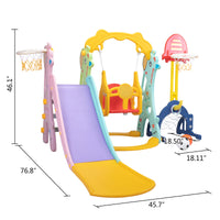 5 In 1 Slide And Swing Playing Set, Toddler Extra Long Slide With 2 Basketball Hoops, Football, Ringtoss, Indoor Outdoor Red Hdpe
