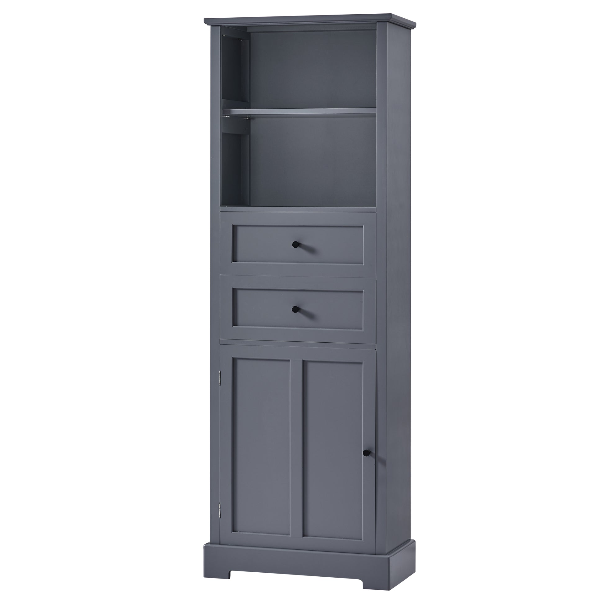 Bathroom Storage Cabinet, Tall Storage Cabinet With Two Drawers, Open Storage, Adjustable Shelf, Grey Grey Mdf