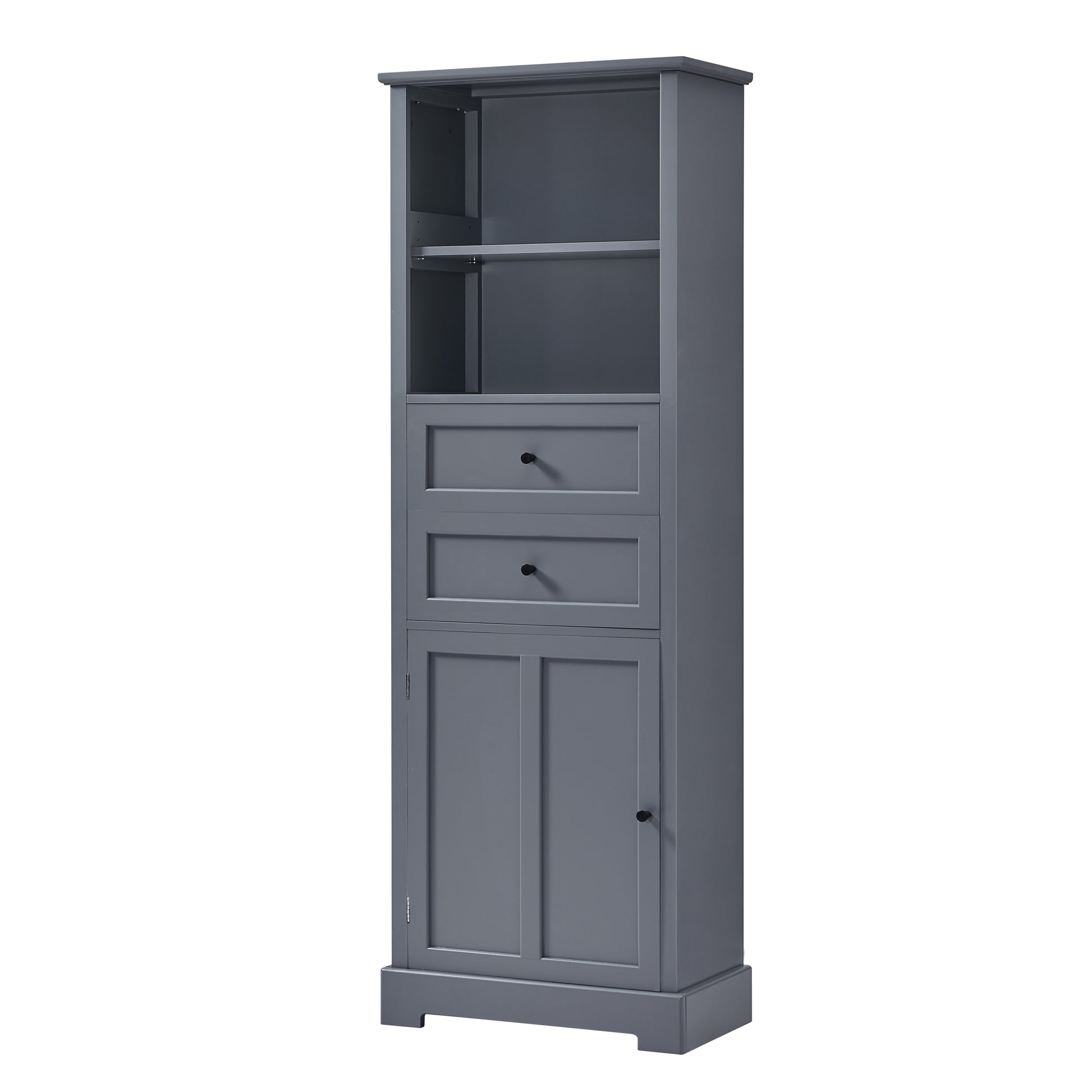 Bathroom Storage Cabinet, Tall Storage Cabinet With Two Drawers, Open Storage, Adjustable Shelf, Grey Grey Mdf