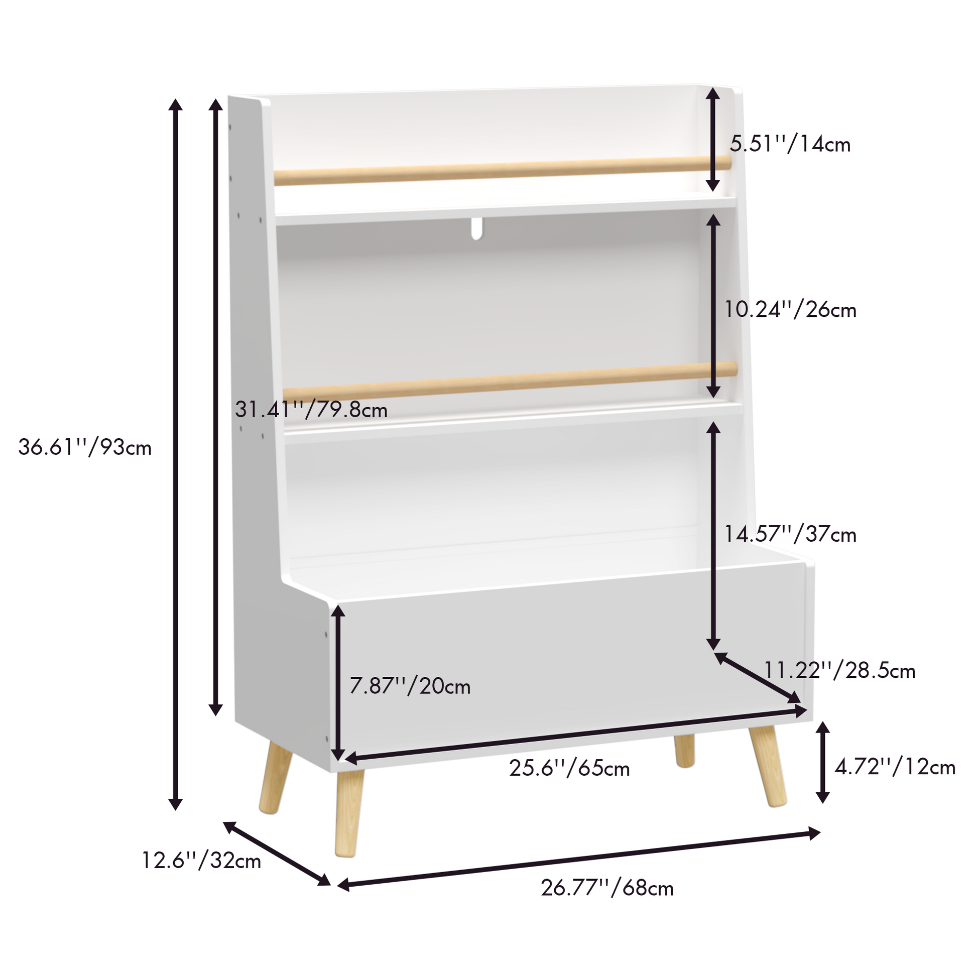 Kids Bookshelf, Book And Magazine Rack, Book Organizer, Toy Storage Cabinet Organizer, White White Mdf