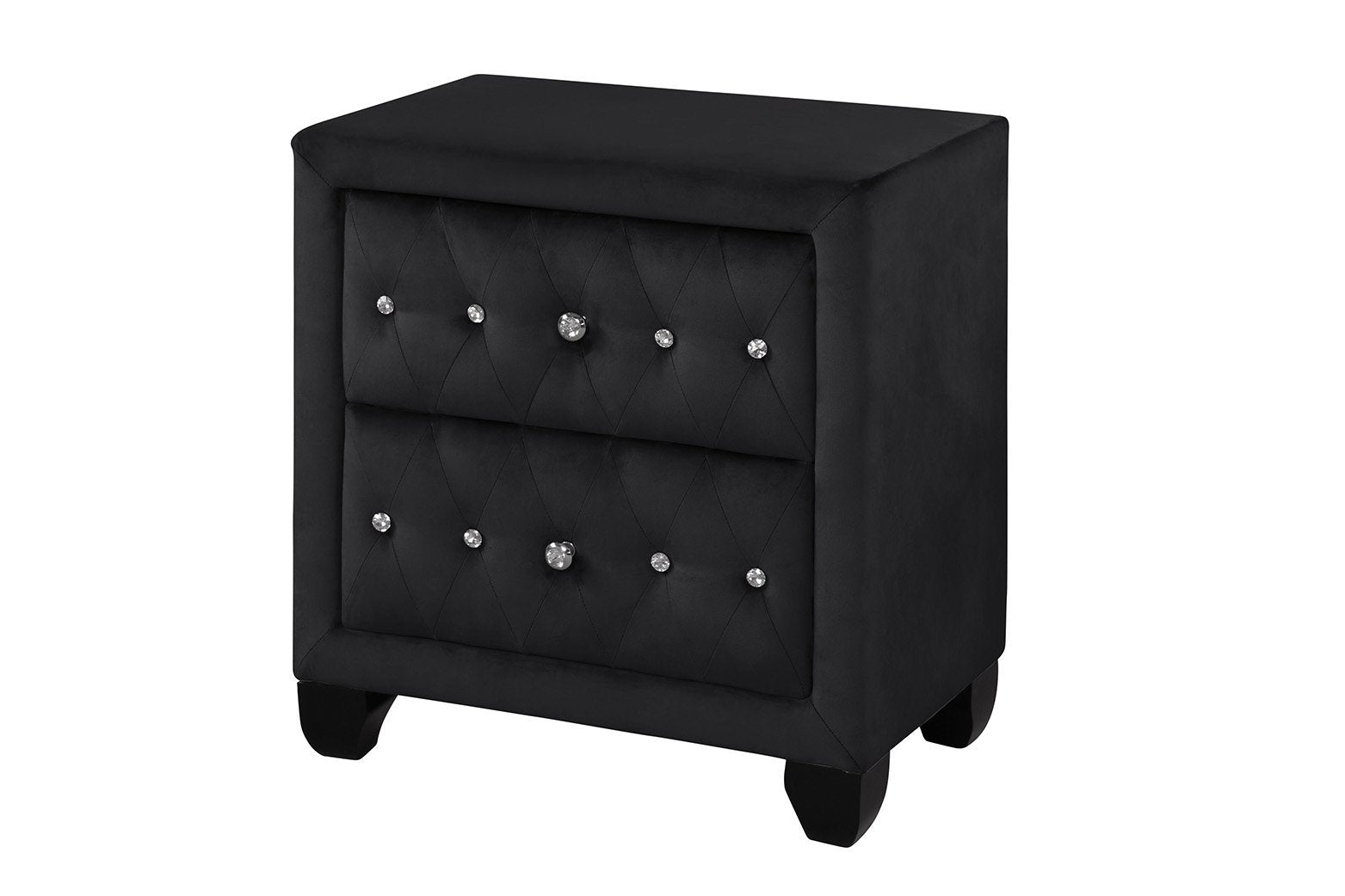 Maya Modern Style Crystal Tufted Queen 4Pc Bed Room Set Made With Wood In Black Box Spring Not Required Queen Black Wood 4 Piece Set Bedroom Bed Included,Dresser Included,Mirror Included,Nightstand Included Modern Upholstered Velvet Wood
