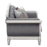 Florian Loveseat W 3 Pillows, Gray Fabric & Antique White Finish Lv02120 Gray Fabric