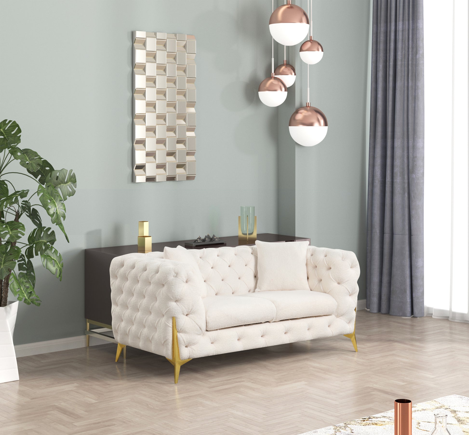Contempo 3Pc Modern Living Room Set Made With Wood In Cream Cream Wood Primary Living Space Contemporary Faux Fur Wood