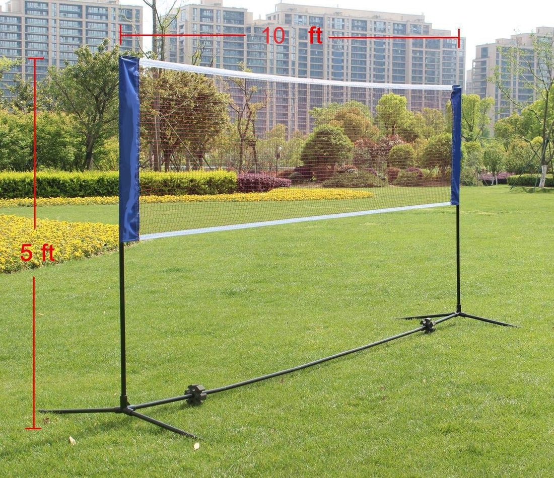 Portable Large Volleyball Badminton Tennis Net With Carrying Bag Stand Frame 10Ft Black Iron