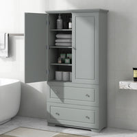 Wide Bathroom Storage Cabinet, Freestanding Storage Cabinet With Two Drawers And Adjustable Shelf, Mdf Board With Painted Finish, Grey Grey Mdf