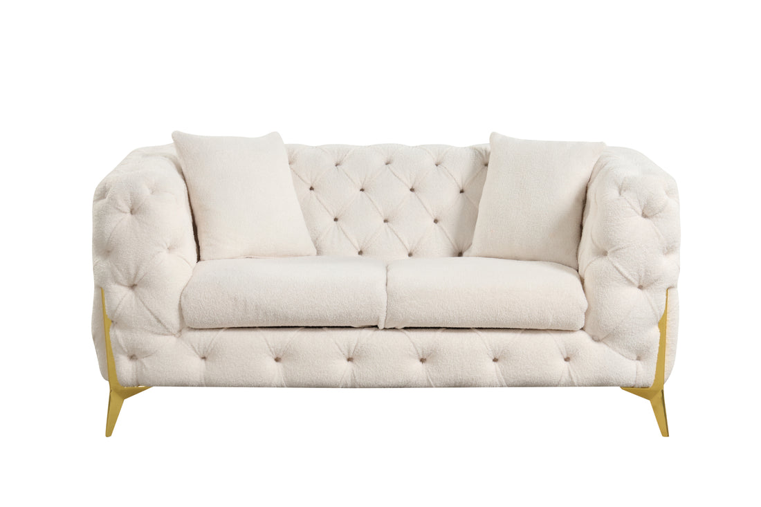 Contempo Modern Style Loveseat Made With Wood In Cream Cream Wood Primary Living Space Contemporary Faux Fur Wood