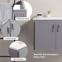 24' Metal Wall Mounted Bathroom Vanity With White Sink,Two Metal Soft Close Cabinet Doors, Metal,Excluding Faucets,Grey Grey Aluminum