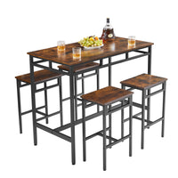 Bar Table Set 5Pc Dinging Table Set With High Stools, Structural Strengthening, Industrial Style. Rustic Brown, 43.31'' L X 23.62'' W X 35.43'' H. Rustic Brown Particle Board