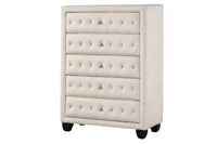 Sophia Modern Style Crystal Tufted Upholstery 5 Drawer Chest Finished With Velvet Fabric Made With Wood In Cream Cream Bedroom Contemporary,Modern Upholstered Wood