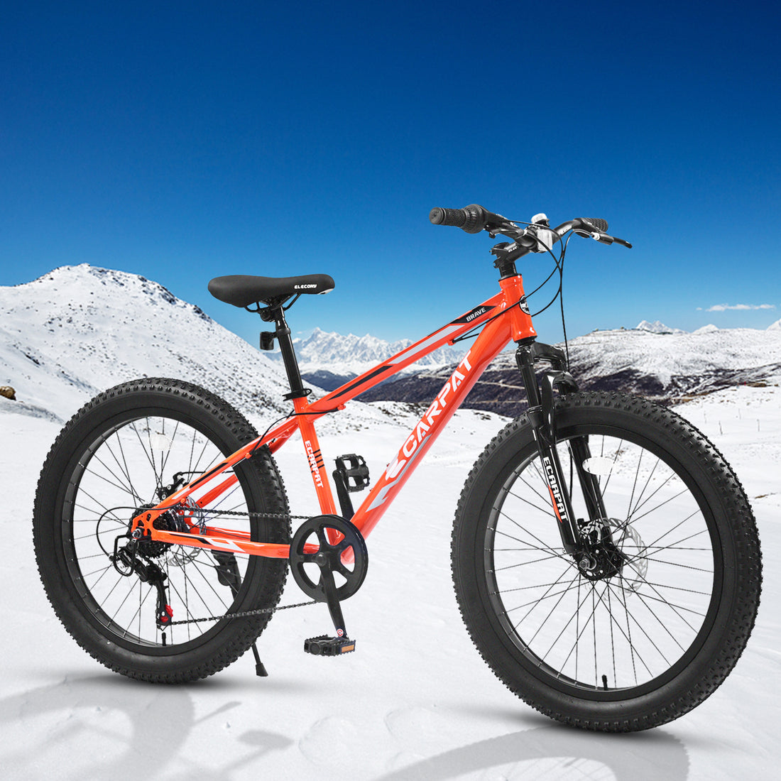 S24109 Elecony 24 Inch Fat Tire Bike Adult Youth Full Shimano 7 Speeds Mountain Bike, Dual Disc Brake, High Carbon Steel Frame, Front Suspension, Mountain Trail Bike, Urban Commuter City Bicycle Cycling Orange Without Anti Slip Garden & Outdoor American