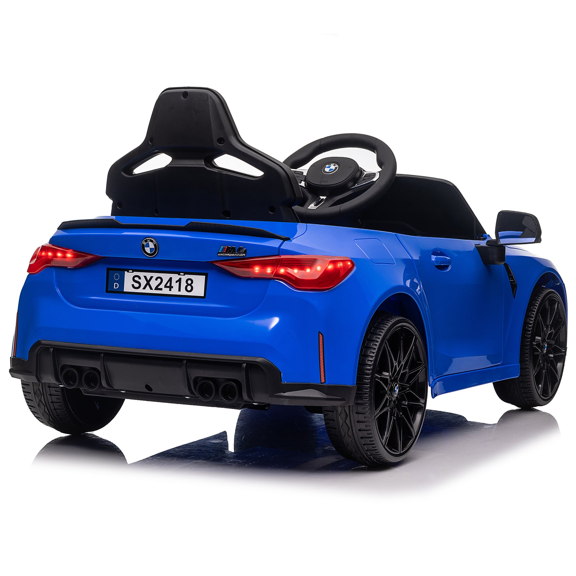 Bmw M4 12V Kids Ride On Toy Car 2.4G W Parents Remote Control,Three Speed Adjustable,Power Display, Usb,Mp3 ,Bluetooth,Led Light,Story,A Handle With Wheels And A Pull, Easy To Carry Blue Polyethylene