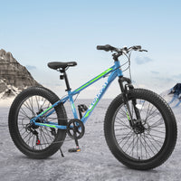 S24109 Elecony 24 Inch Fat Tire Bike Adult Youth Full Shimano 7 Speeds Mountain Bike, Dual Disc Brake, High Carbon Steel Frame, Front Suspension, Mountain Trail Bike, Urban Commuter City Bicycle Cycling Green Without Anti Slip Garden & Outdoor American