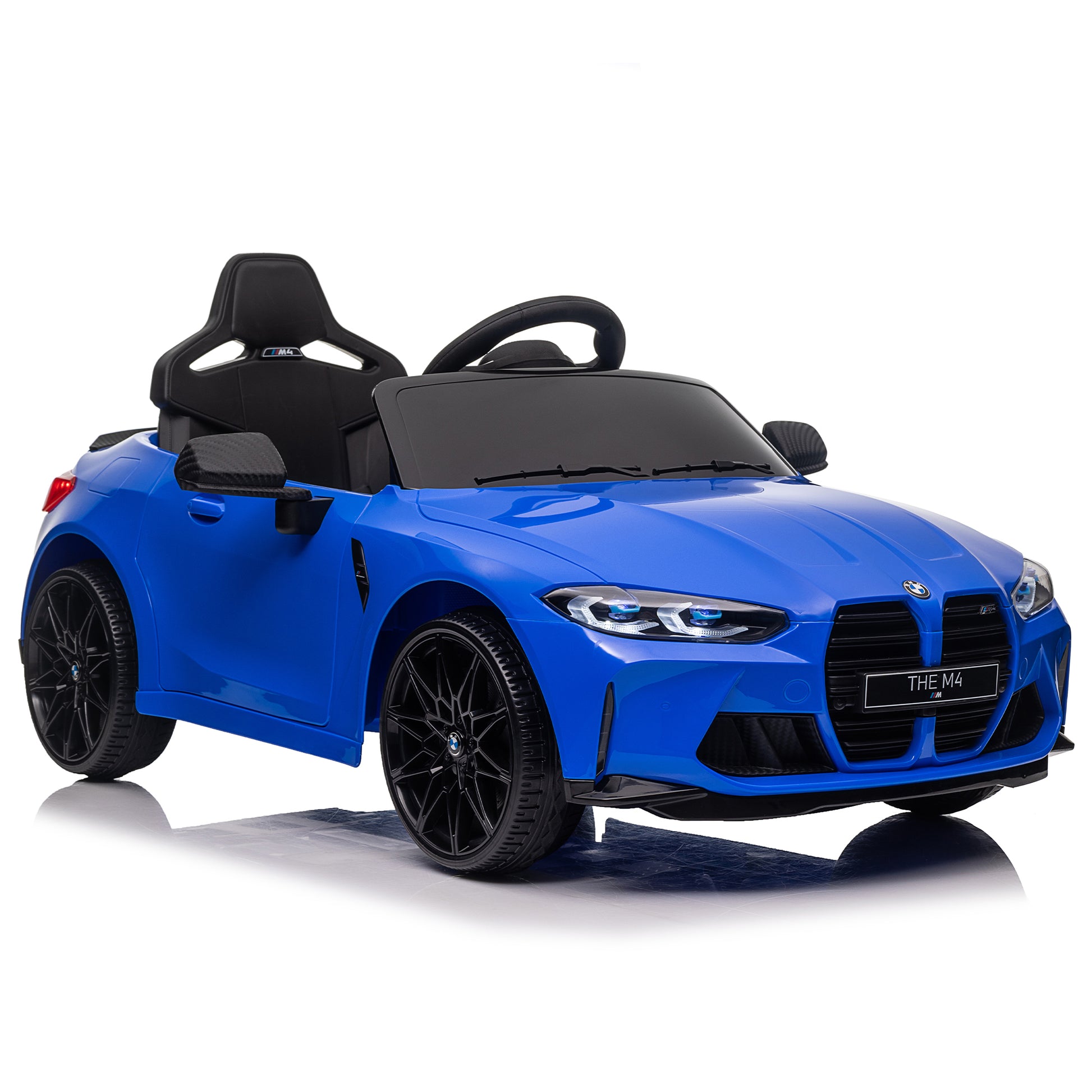 Bmw M4 12V Kids Ride On Toy Car 2.4G W Parents Remote Control,Three Speed Adjustable,Power Display, Usb,Mp3 ,Bluetooth,Led Light,Story,A Handle With Wheels And A Pull, Easy To Carry Blue Polyethylene