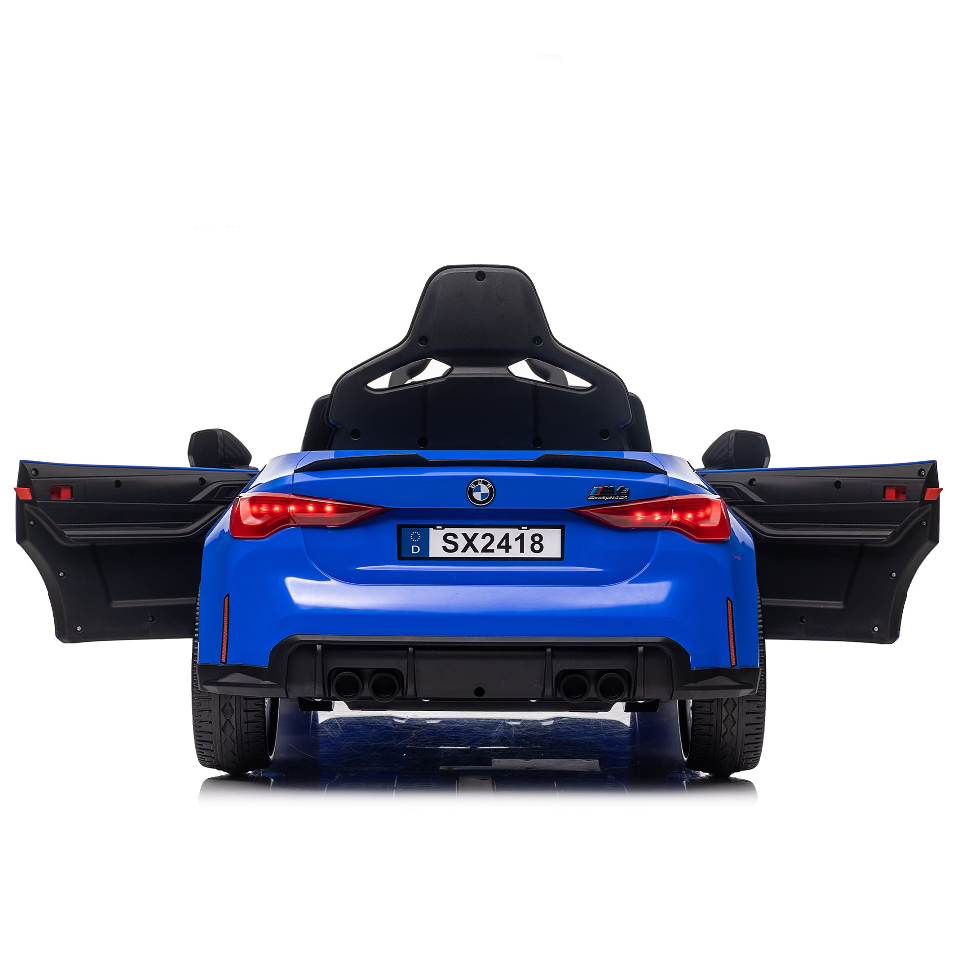 Bmw M4 12V Kids Ride On Toy Car 2.4G W Parents Remote Control,Three Speed Adjustable,Power Display, Usb,Mp3 ,Bluetooth,Led Light,Story,A Handle With Wheels And A Pull, Easy To Carry Blue Polyethylene