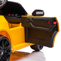 Bmw M4 12V Kids Ride On Toy Car 2.4G W Parents Remote Control,Three Speed Adjustable,Power Display, Usb,Mp3 ,Bluetooth,Led Light,Story,A Handle With Wheels And A Pull, Easy To Carry Yellow Polyethylene