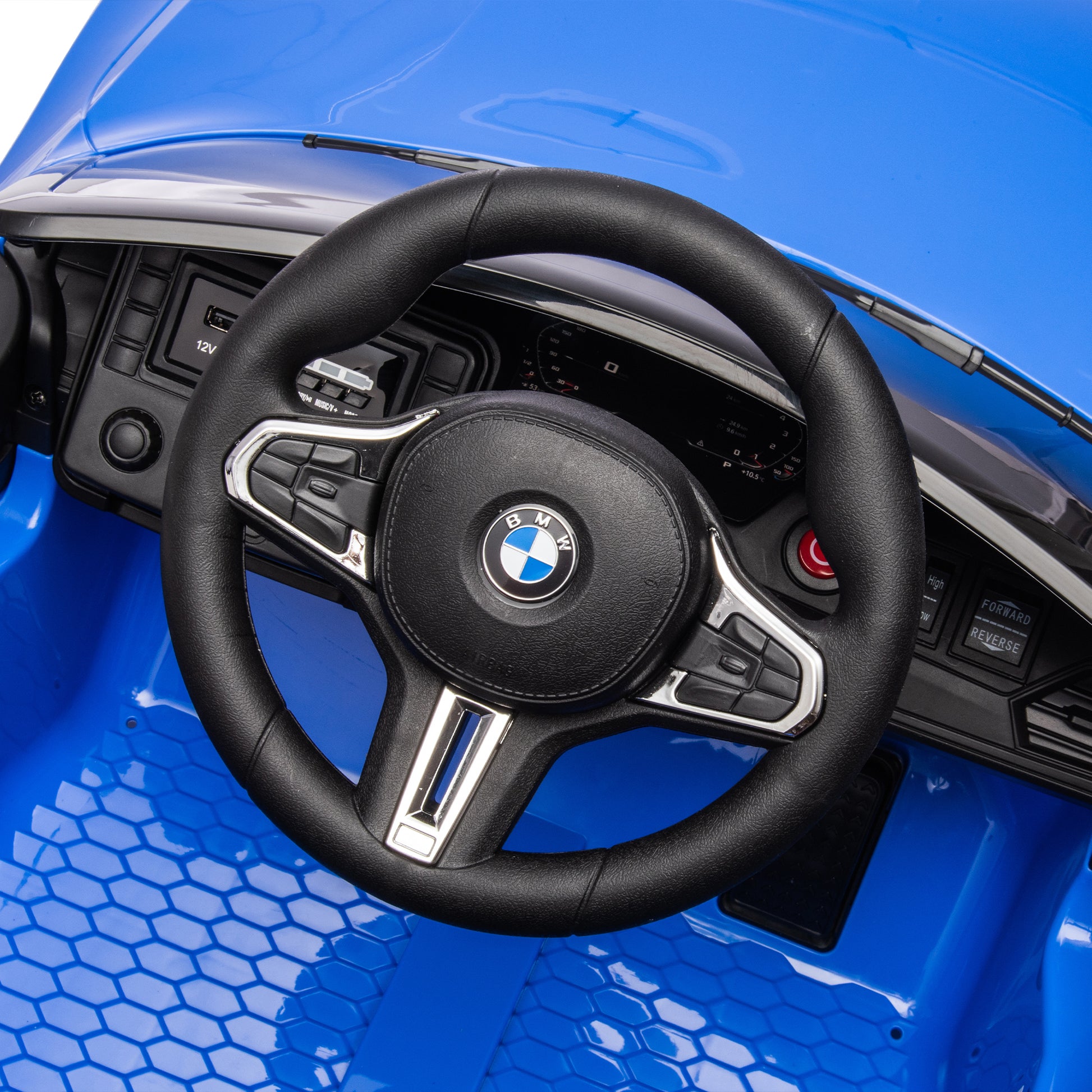 Bmw M4 12V Kids Ride On Toy Car 2.4G W Parents Remote Control,Three Speed Adjustable,Power Display, Usb,Mp3 ,Bluetooth,Led Light,Story,A Handle With Wheels And A Pull, Easy To Carry Blue Polyethylene