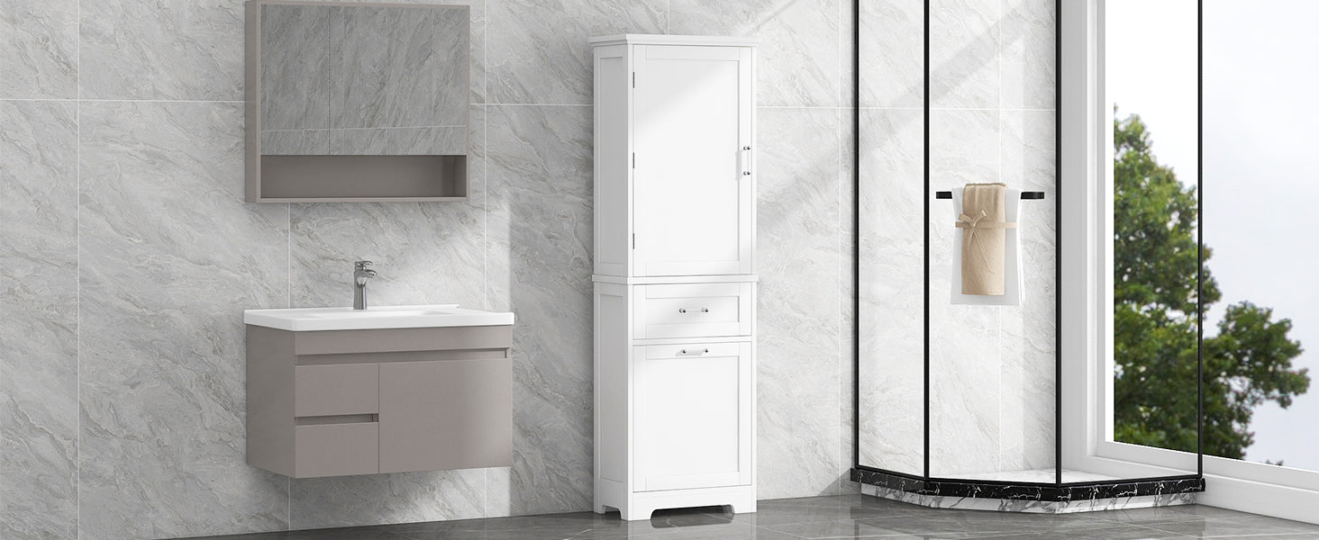 Tall Bathroom Storage Cabinet, Freestanding Storage Cabinet With Two Different Size Drawers And Adjustable Shelf, Mdf Board With Painted Finish, White White Mdf