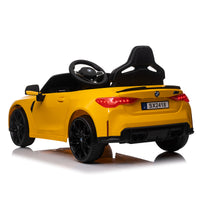 Bmw M4 12V Kids Ride On Toy Car 2.4G W Parents Remote Control,Three Speed Adjustable,Power Display, Usb,Mp3 ,Bluetooth,Led Light,Story,A Handle With Wheels And A Pull, Easy To Carry Yellow Polyethylene