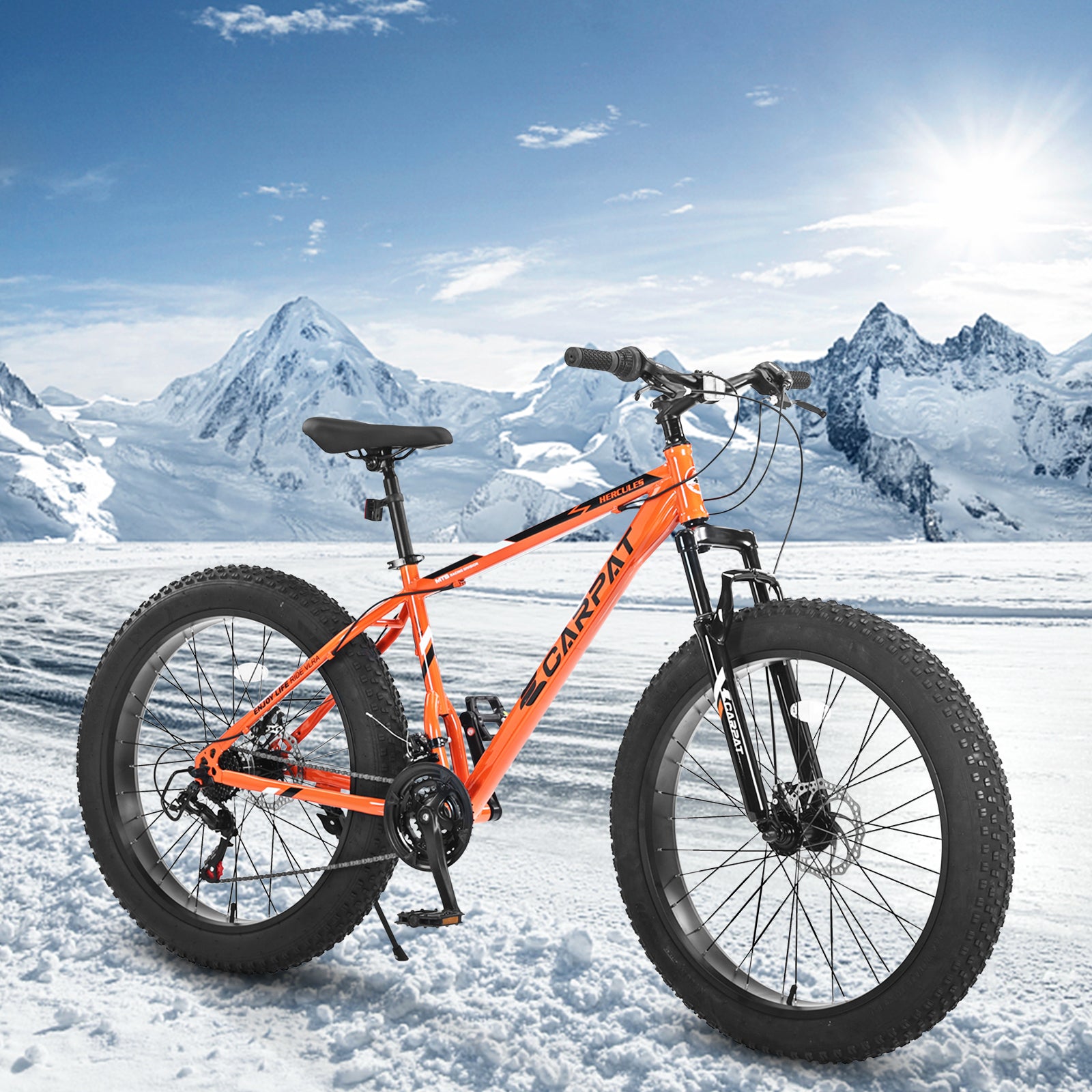 S26109 Elecony 26 Inch Fat Tire Bike Adult Youth Full Shimano 21 Speed Mountain Bike, Dual Disc Brake, High Carbon Steel Frame, Front Suspension, Mountain Trail Bike, Urban Commuter City Bicycle Cycling Orange Without Anti Slip Garden & Outdoor American