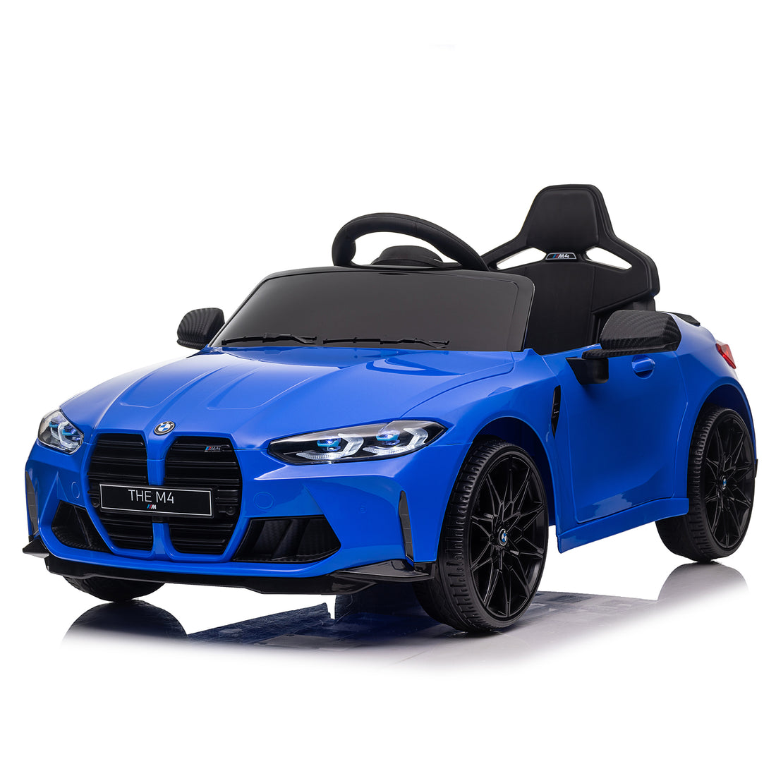 Bmw M4 12V Kids Ride On Toy Car 2.4G W Parents Remote Control,Three Speed Adjustable,Power Display, Usb,Mp3 ,Bluetooth,Led Light,Story,A Handle With Wheels And A Pull, Easy To Carry Blue Polyethylene