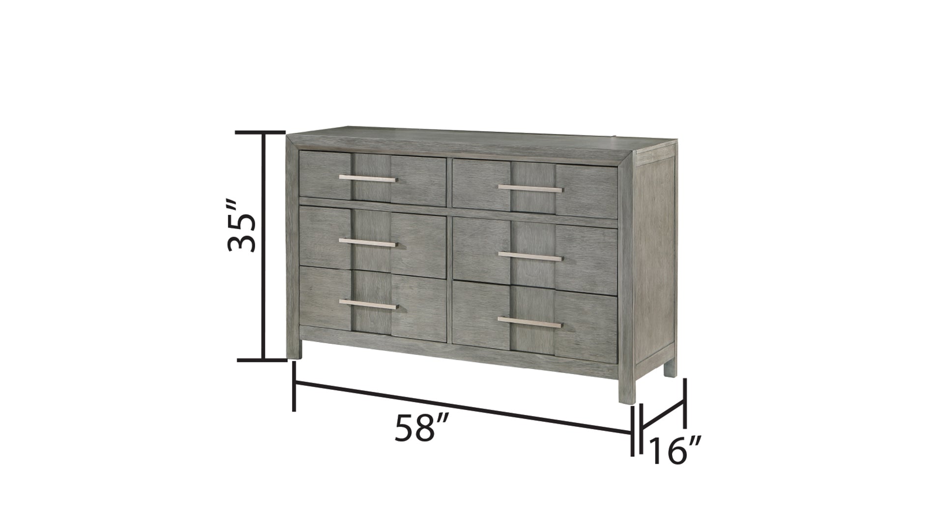 Kenzo Modern Style 6 Drawer Dresser Silver Coated Metal Handles Made With Wood In Gray Color Gray Bedroom Contemporary,Modern Solid Wood Mdf Wood