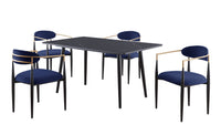 Modern Contemporary 5Pc Dining Set Black Sintered Stone Table And Blue Chairs Fabric Upholstered Stylish Furniture Black Blue Seats 4 Dining Room 60 Inches Contemporary,Modern,Ultra Modern Rectangular Dining Table With Chair Sintered Stone