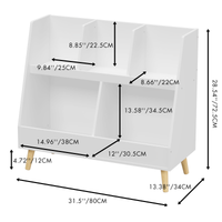 Kids Bookshelf And Toy Organizer, 5 Cubbies Wooden Open Bookcase, 2 Tier Baby Storage Display Organizer With Legs, Free Standing For Playing Room, Bedroom, Nursery, Classroom, White White Mdf