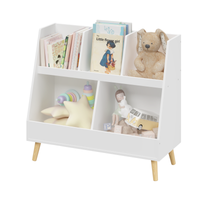 Kids Bookshelf And Toy Organizer, 5 Cubbies Wooden Open Bookcase, 2 Tier Baby Storage Display Organizer With Legs, Free Standing For Playing Room, Bedroom, Nursery, Classroom, White White Mdf