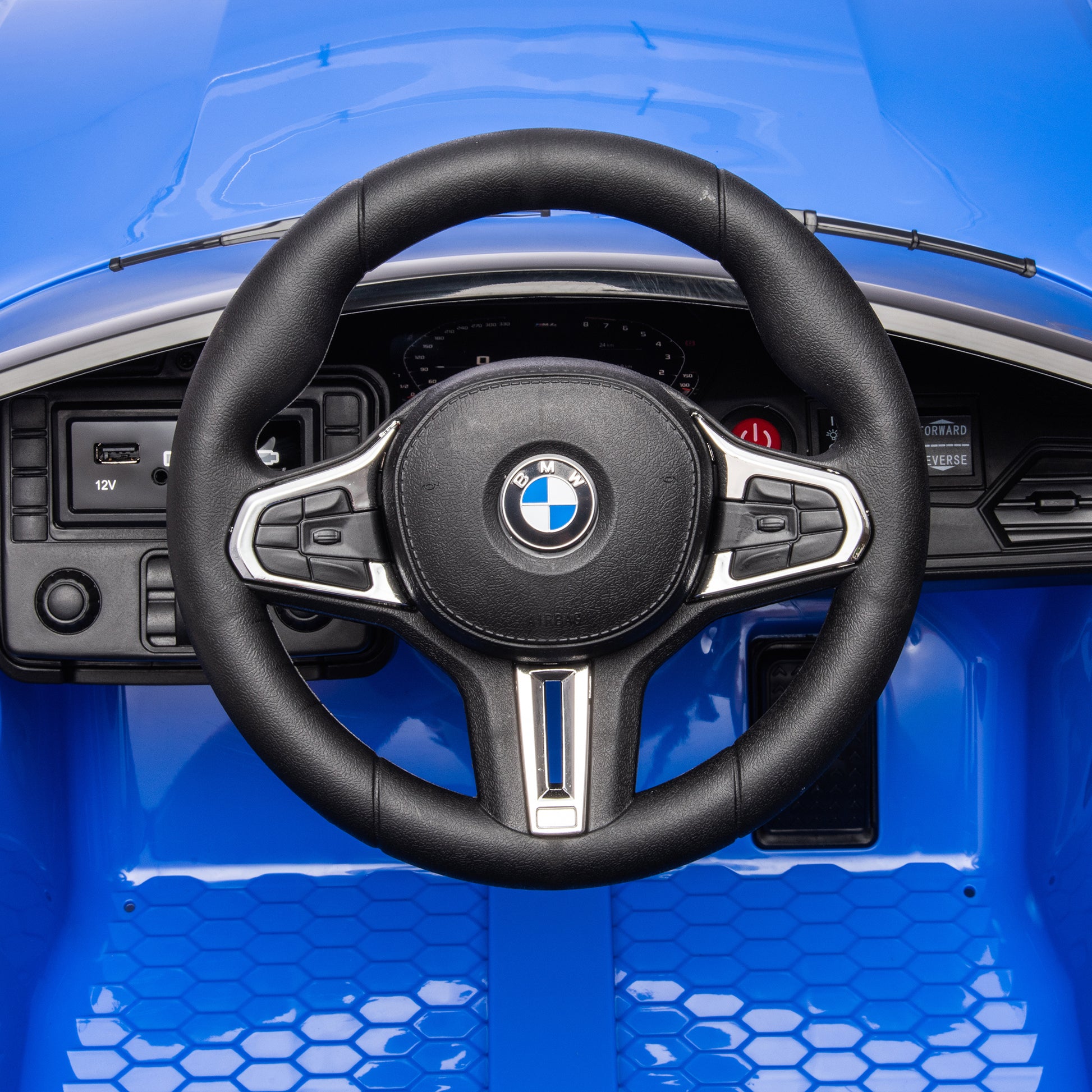 Bmw M4 12V Kids Ride On Toy Car 2.4G W Parents Remote Control,Three Speed Adjustable,Power Display, Usb,Mp3 ,Bluetooth,Led Light,Story,A Handle With Wheels And A Pull, Easy To Carry Blue Polyethylene
