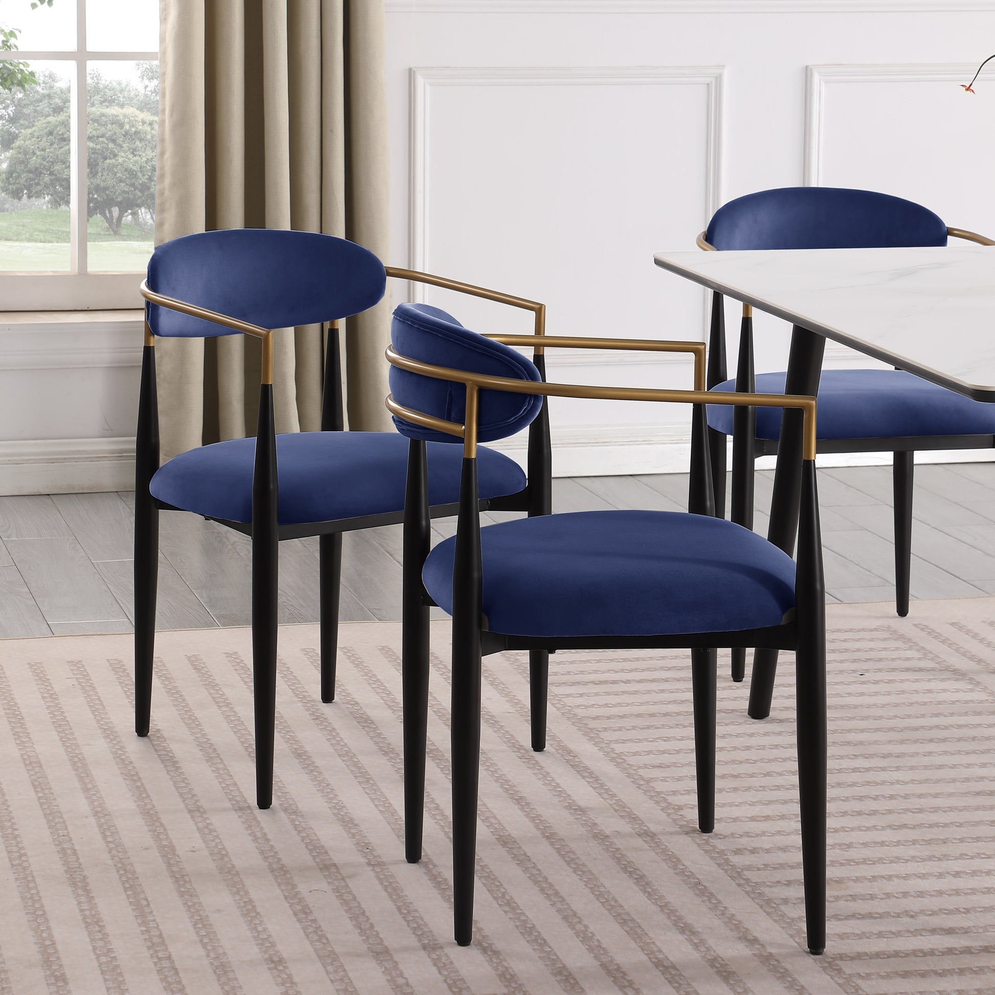 Modern Contemporary 5Pc Dining Set Black Sintered Stone Table And Blue Chairs Fabric Upholstered Stylish Furniture Black Blue Seats 4 Dining Room 60 Inches Contemporary,Modern,Ultra Modern Rectangular Dining Table With Chair Sintered Stone