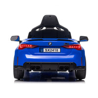Bmw M4 12V Kids Ride On Toy Car 2.4G W Parents Remote Control,Three Speed Adjustable,Power Display, Usb,Mp3 ,Bluetooth,Led Light,Story,A Handle With Wheels And A Pull, Easy To Carry Blue Polyethylene