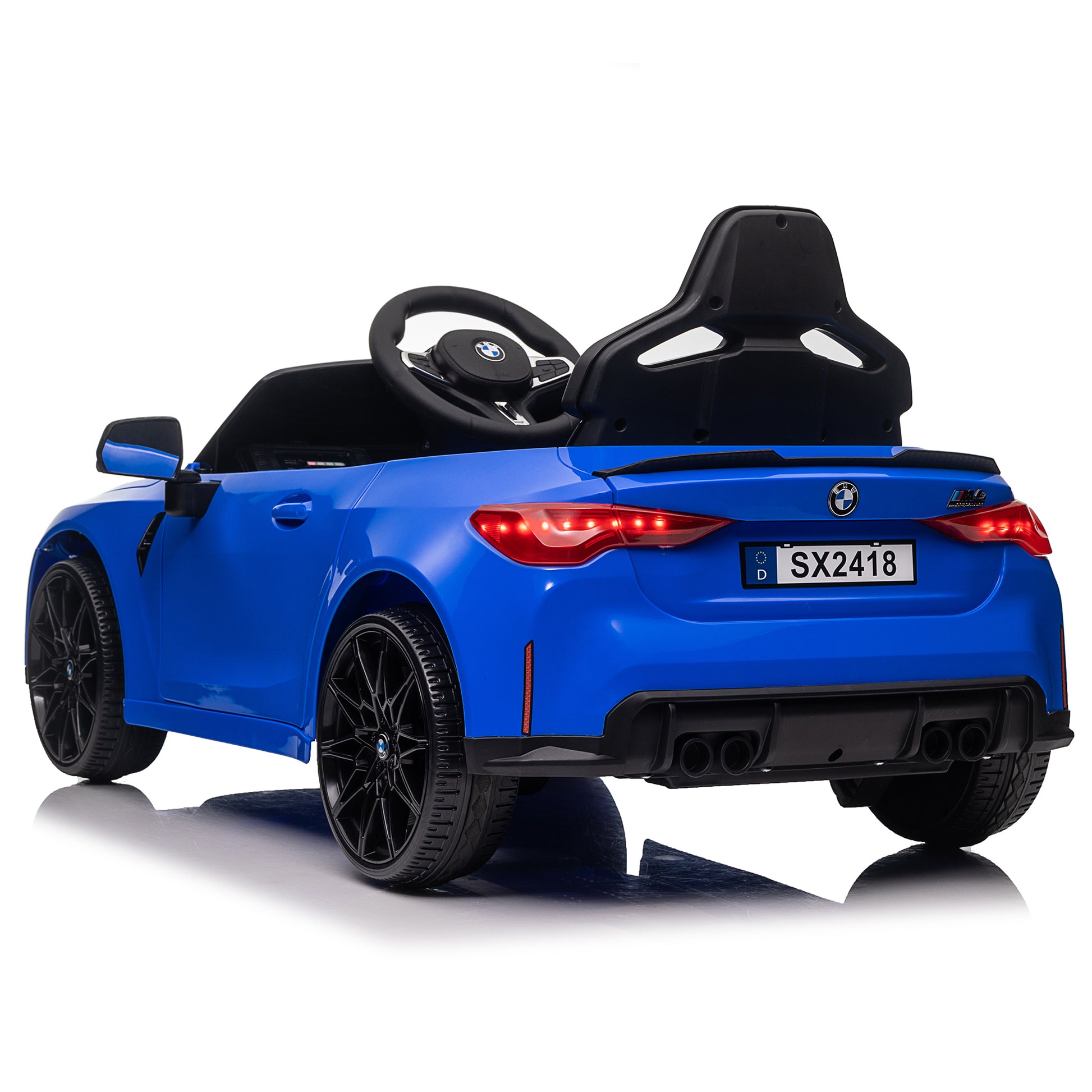 Bmw M4 12V Kids Ride On Toy Car 2.4G W Parents Remote Control,Three Speed Adjustable,Power Display, Usb,Mp3 ,Bluetooth,Led Light,Story,A Handle With Wheels And A Pull, Easy To Carry Blue Polyethylene