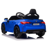 Bmw M4 12V Kids Ride On Toy Car 2.4G W Parents Remote Control,Three Speed Adjustable,Power Display, Usb,Mp3 ,Bluetooth,Led Light,Story,A Handle With Wheels And A Pull, Easy To Carry Blue Polyethylene