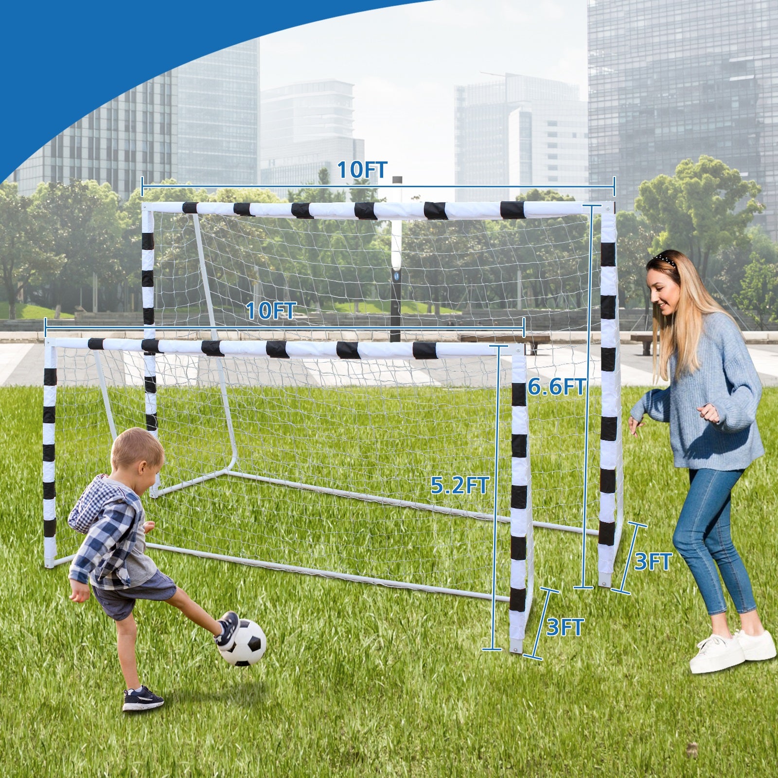 Portable Soccer Door Frame 6.6Ft High, Soccer Door, Courtyard Park For Youth Soccer Matches Black White Iron