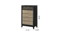 Selena Modern & Contemporary King 5Pc Bedroom Set Made With Wood In Black And Natural Box Spring Not Required King Black Natural Wood 5 Piece Set Bedroom Bed Included,Chest Included,Dresser Included,Mirror Included,Nightstand Included Contemporary,Modern