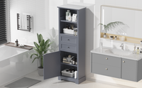 Bathroom Storage Cabinet, Tall Storage Cabinet With Two Drawers, Open Storage, Adjustable Shelf, Grey Grey Mdf