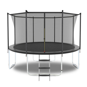 14Ft Trampoline With Safety Enclosure Net, Outdoor Trampoline With Heavy Duty Jumping Mat And Spring Cover Padding For Kids And Adults Gray Garden & Outdoor Iron